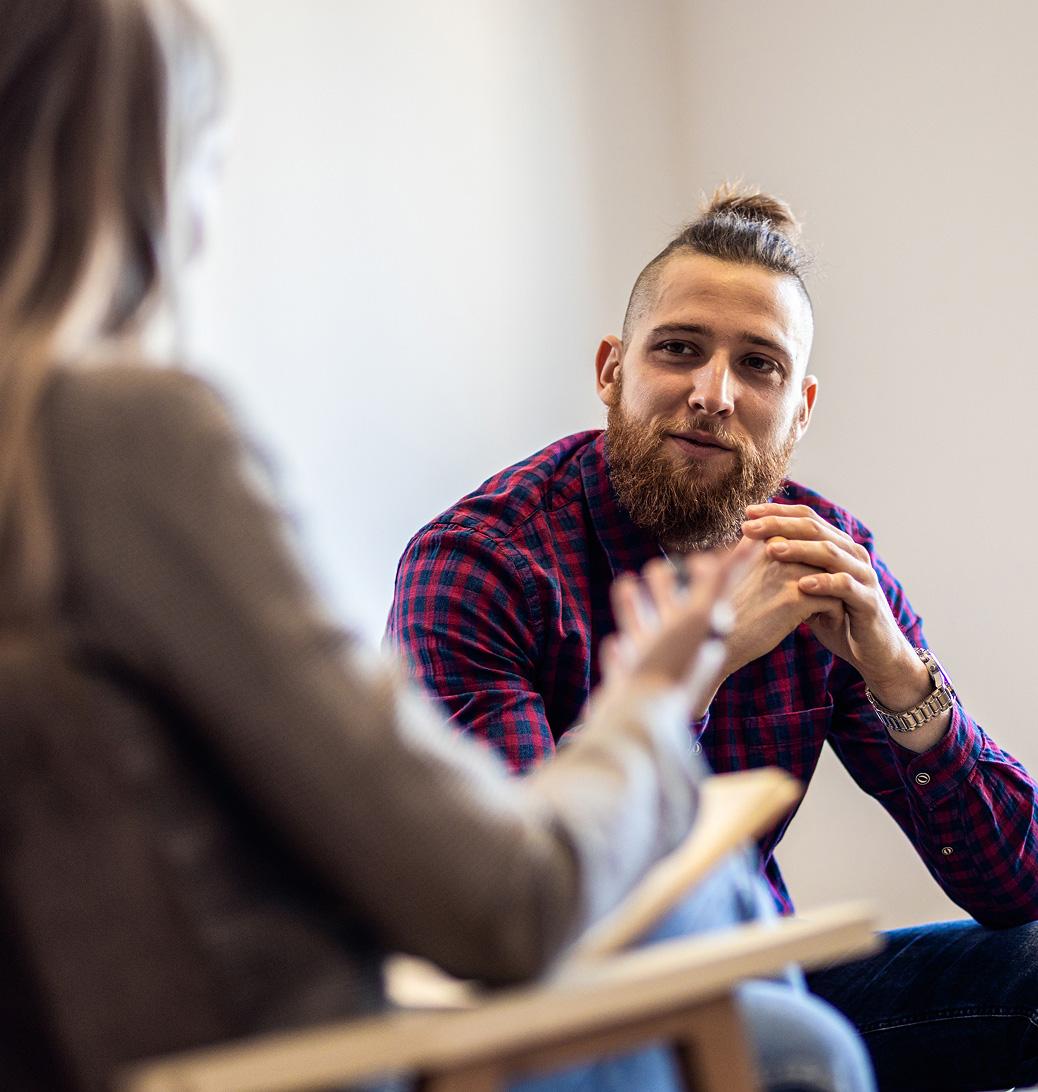 A man and a woman talking